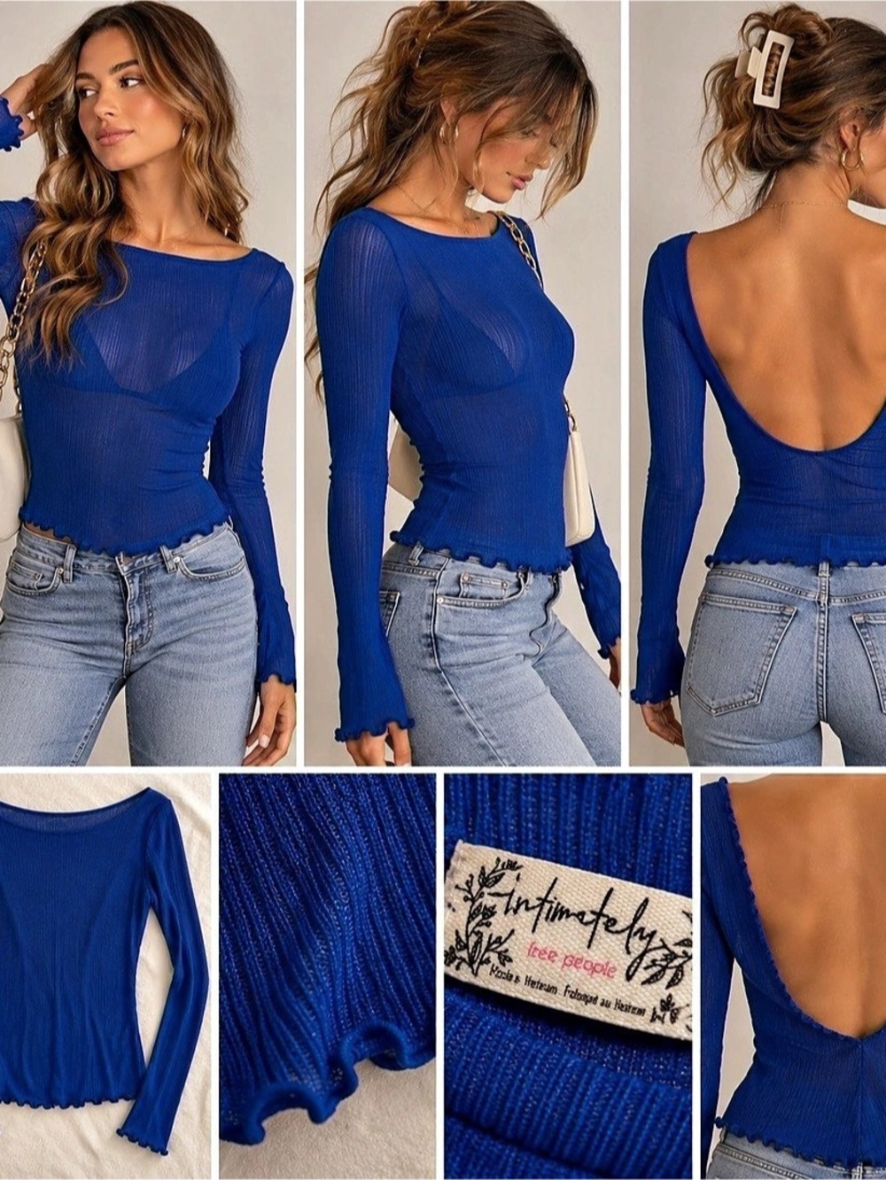 Intimately Free People Blue Long Sleeve Top